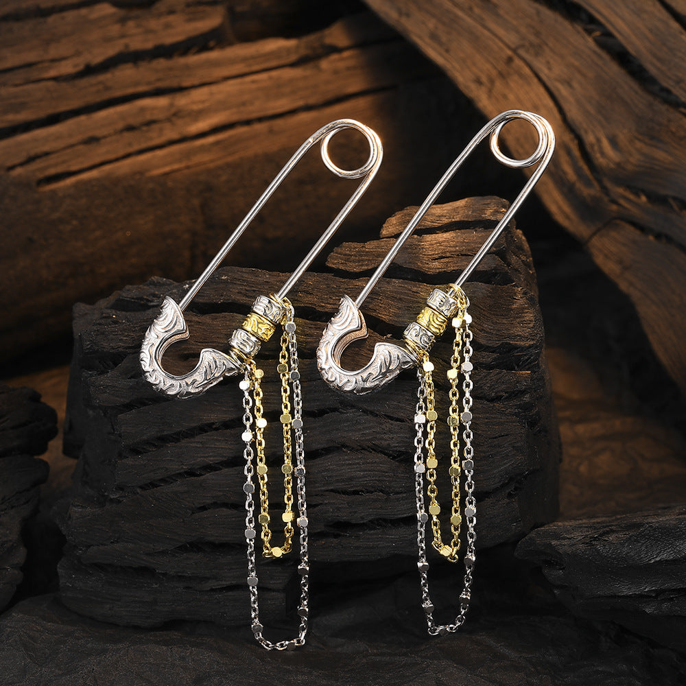 S925 Sterling Silver Tang Grass Pattern Pin Earrings