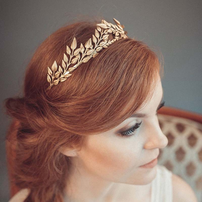 Bridal Golden Leaf Headband Alloy Crown Hair Accessories - Jewel Nexus