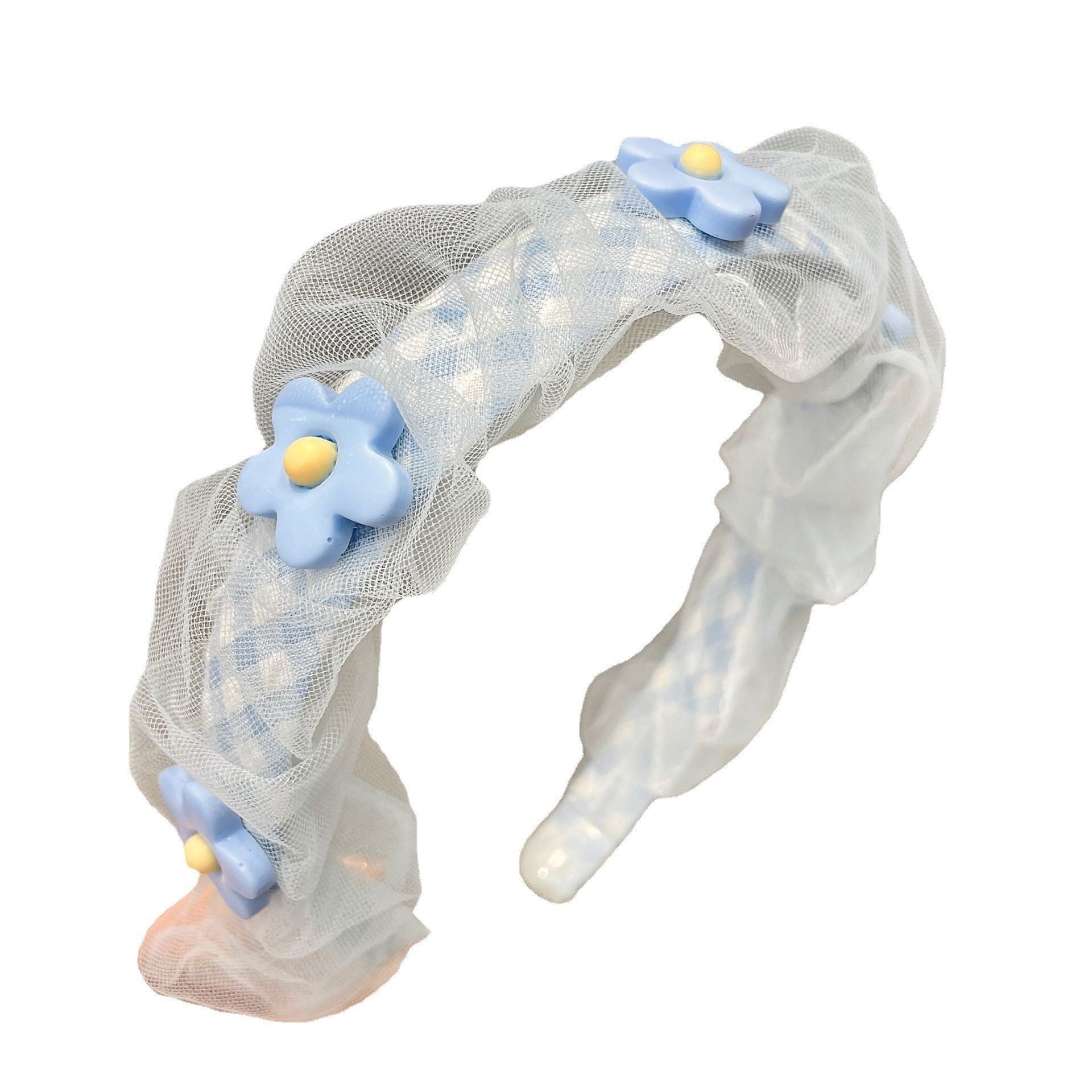 Mesh Pearl Small Flower Blue Color Face Wash Hair Bands Female - Jewel Nexus