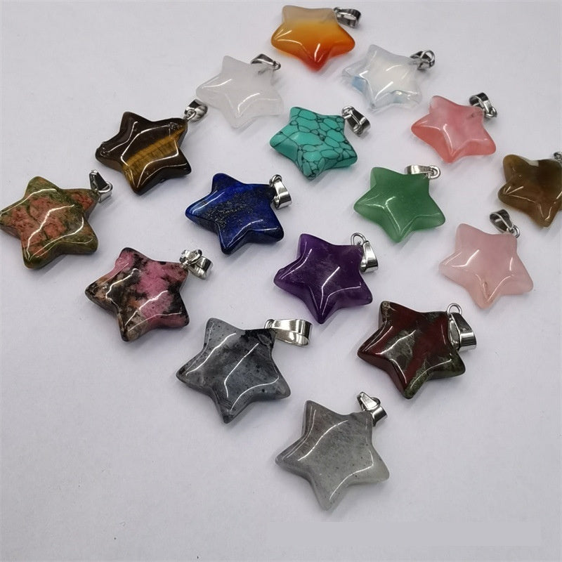 Natural Stone Crystal Agate Shuangbu Face Five-pointed Star Pendant