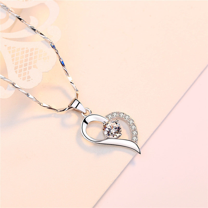 S999 Pure Silver Short 1 Karat Pendant Crystal Heart-shaped