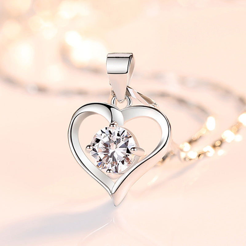 S999 Sterling Silver Necklace Women's Heart-shaped Pendant
