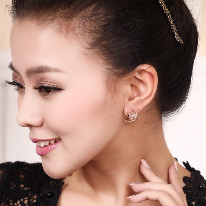Square zircon earrings Tic-Tac-Toe Hollow Copper Earrings.
