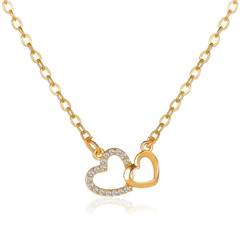 Love Necklace Temperament Double Peach Heart Pendant Clavicle Chain.