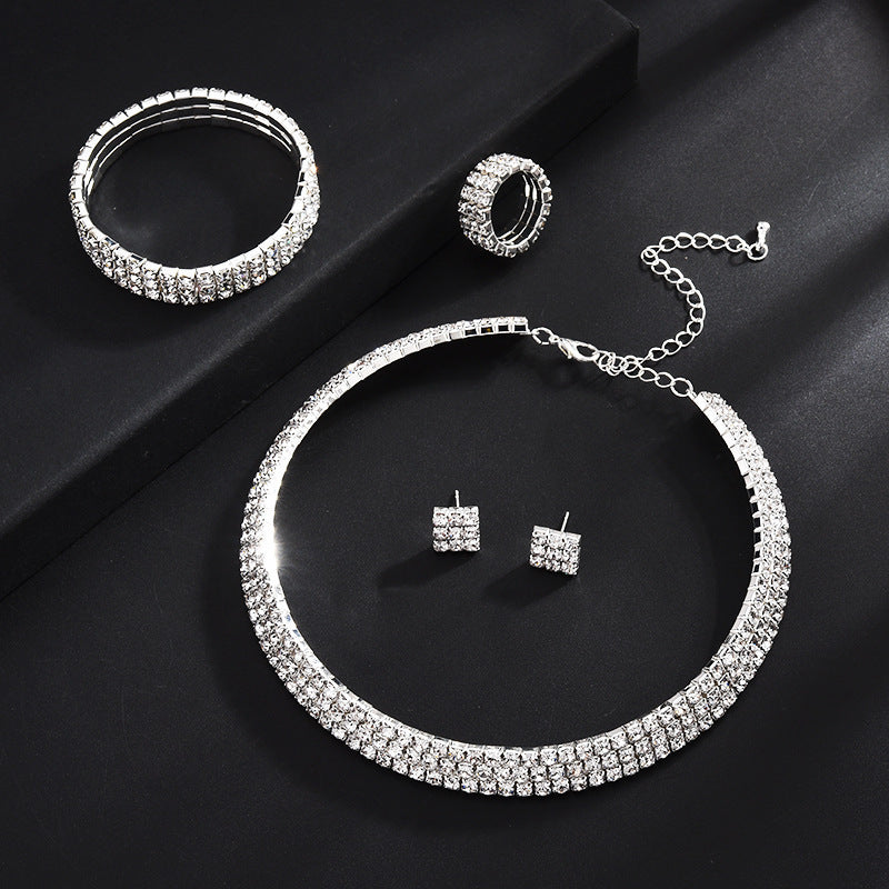 Exaggerated Claw Diamond Beaded Four-Piece Set Multilayer Necklace