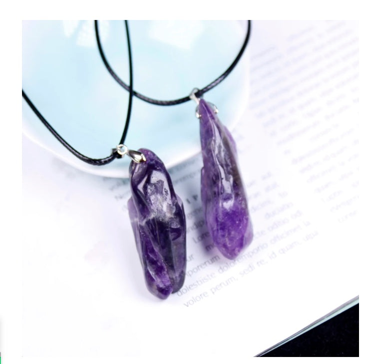 Natural Fantasy Amethyst Dog Teeth Pendant Crystal Teeth Jewelry Leather Cord Necklace