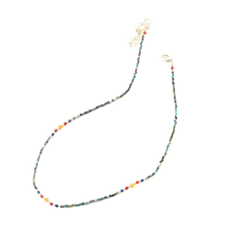New Cute Simple Broken Silver Necklace Natural Pearl Pendant Colourful Beads Collarbone Chain Women's Accessories