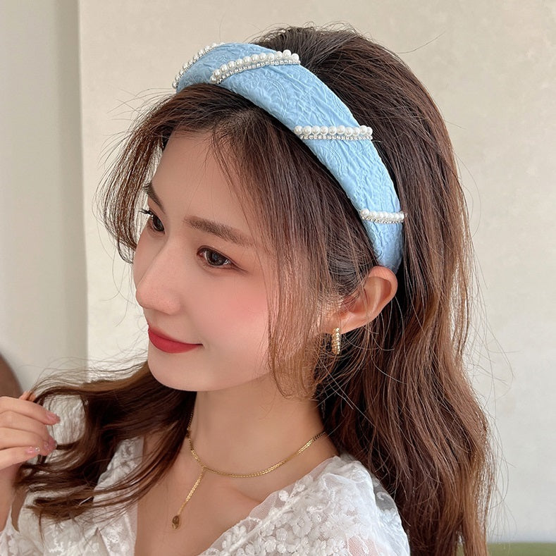 Mesh Pearl Small Flower Blue Color Face Wash Hair Bands Female - Jewel Nexus