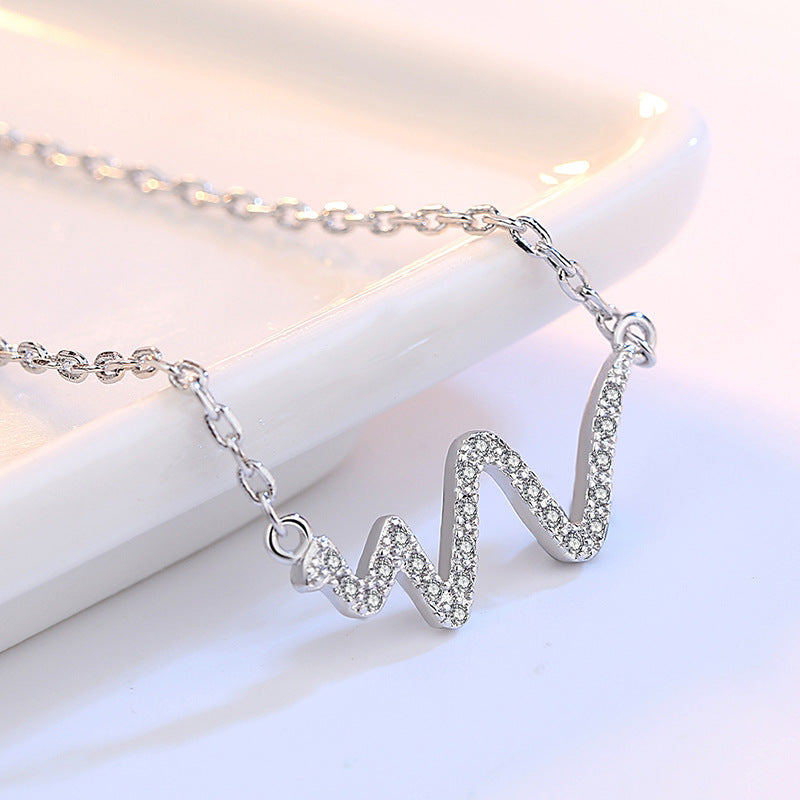 Silver Necklace Korean Lightning Necklace Female Simple ECG Decoding Short Necklace Clavicle Chain With Jewelry.