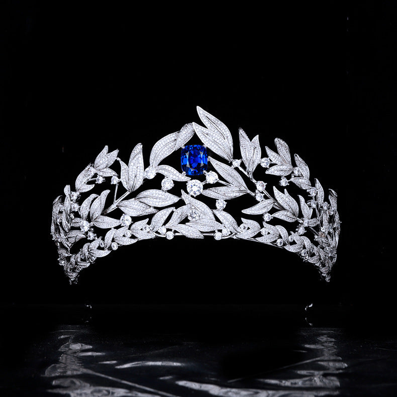 Sapphire Crown Copper Micro Inlay AAA Zircon Crown Wedding Headdress.