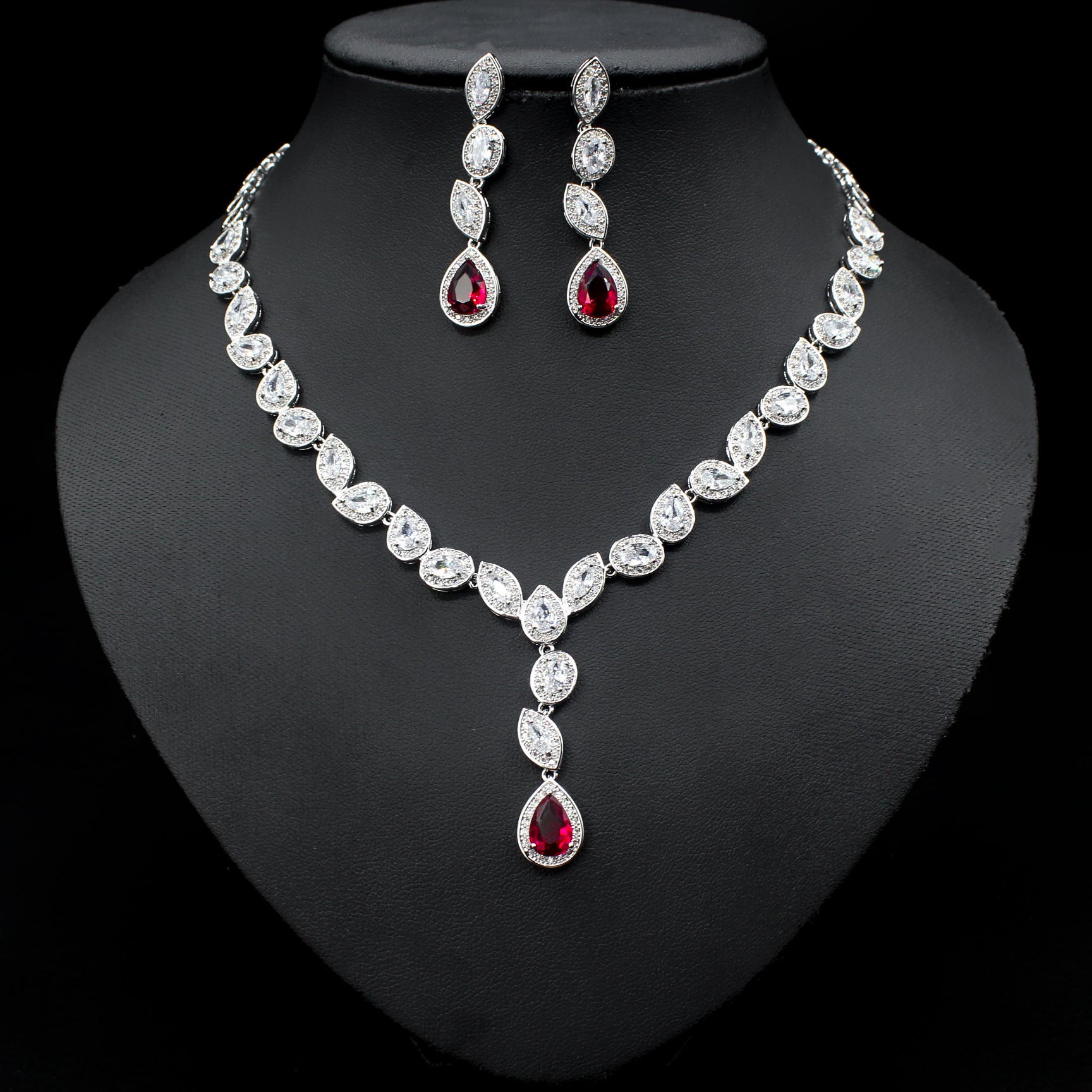 Colorful Zircon Necklace Earrings Clavicle Chain Female Noble Luxury Wedding Dress Three-piece Set - Jewel Nexus
