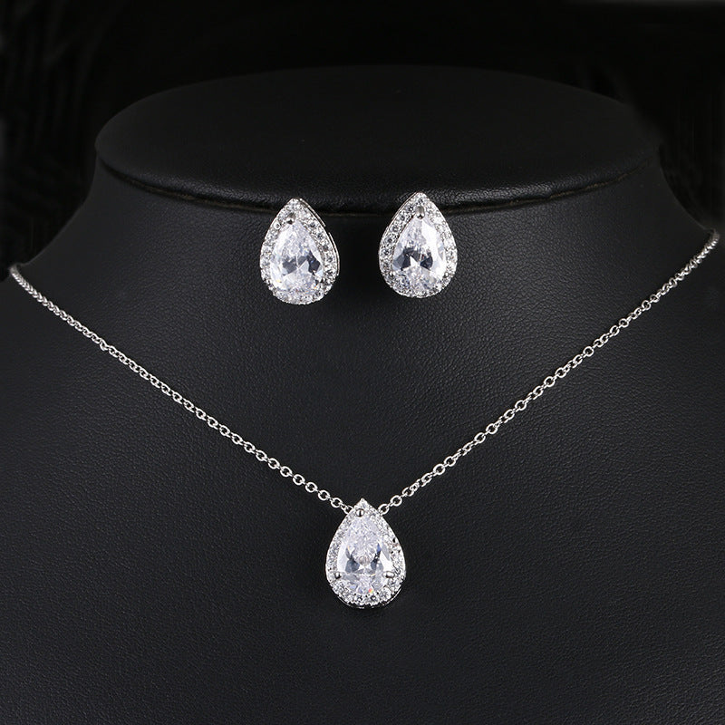 Water Drop Gemstone Necklace Earrings Jewelry Set