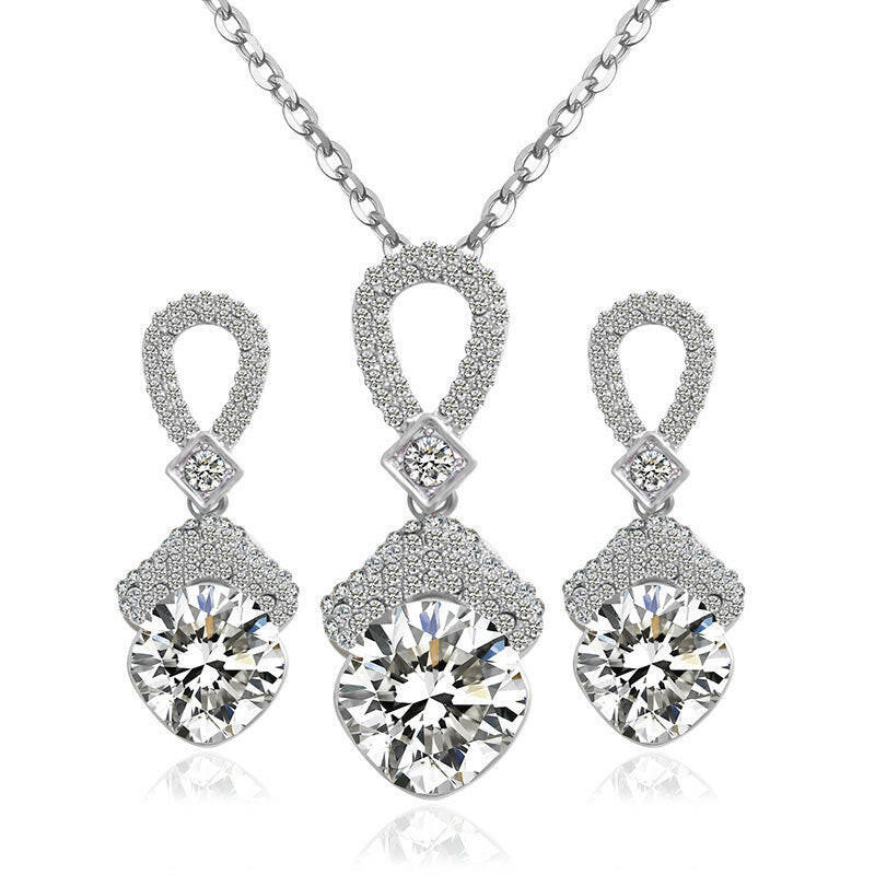 S010 Bride Necklace Earrings Set East Accessories 2 Sets Of Zircon Bride Jewelry Necklace Set.