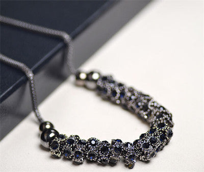 Black Round Sapphire and Blue Diamond Necklace