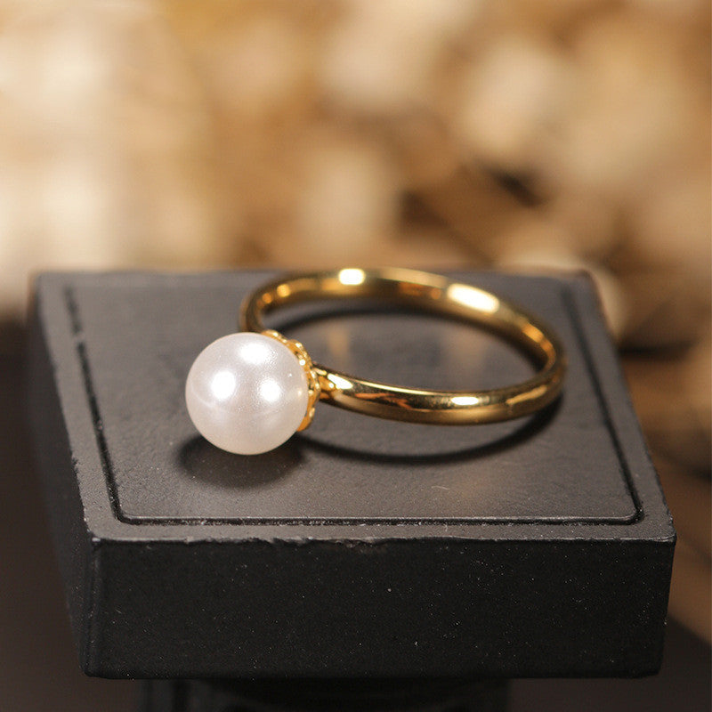 Gold-plated Pearl Ring Simple Special-interest Design