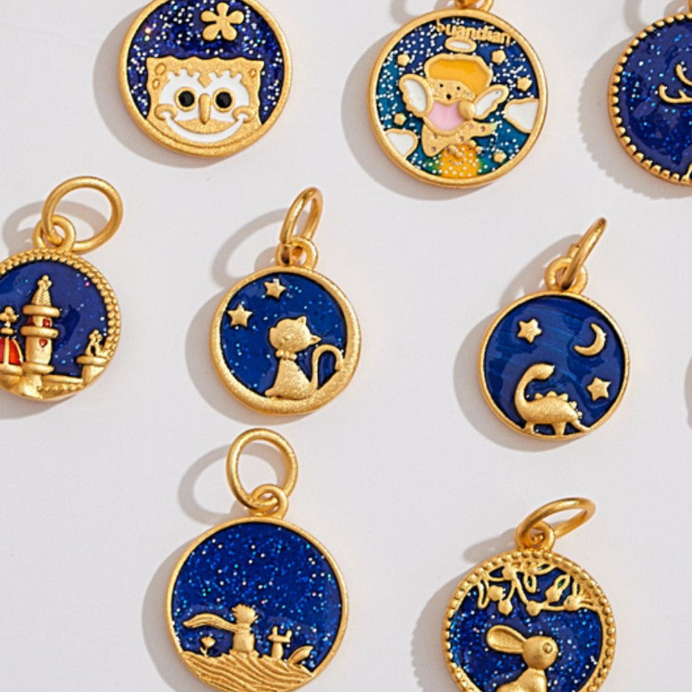 Ancient Style Alluvial Gold Looking Up At Starry Sky Blue Starry Sky Rabbit Pendant Diy Accessories