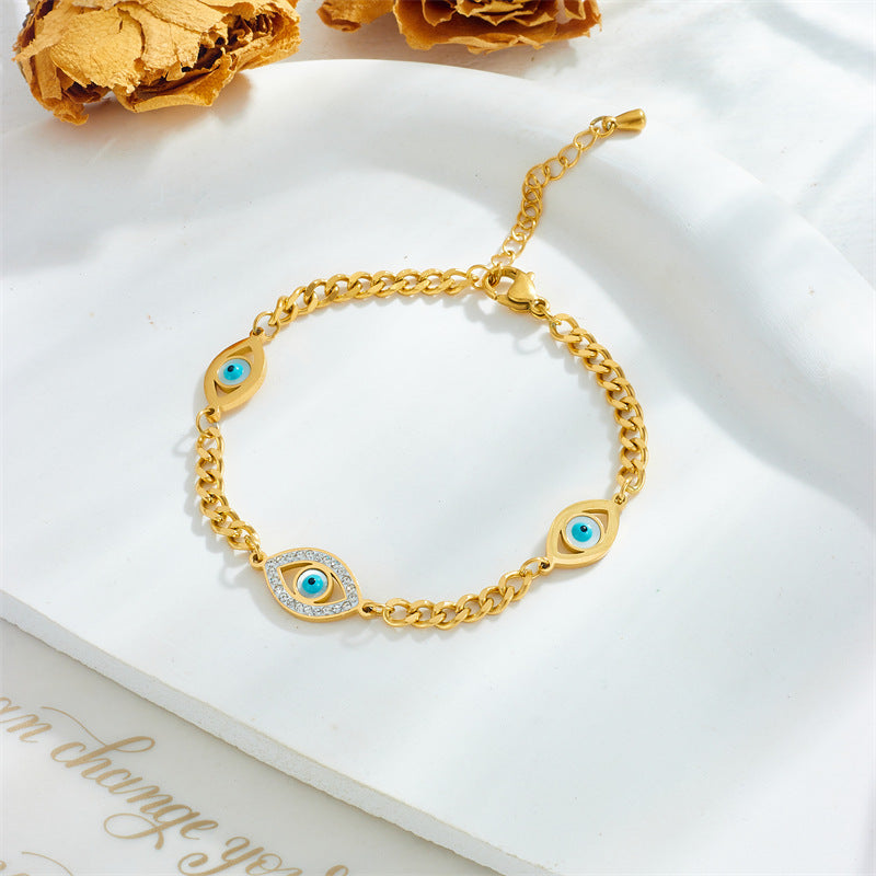 Glossy Diamond Blue Eyes Accessory Chain Titanium Steel Gold-plated Bracelet - Jewel Nexus
