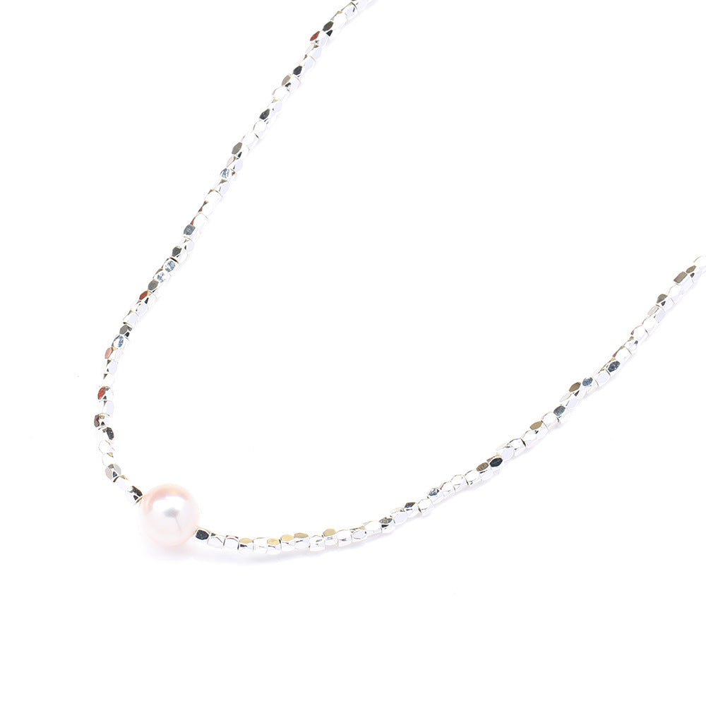 Neue süße einfache gebrochene Silberkette mit natürlichem Perlenanhänger, bunte Perlen, Schlüsselbeinkette, Damen-Accessoires