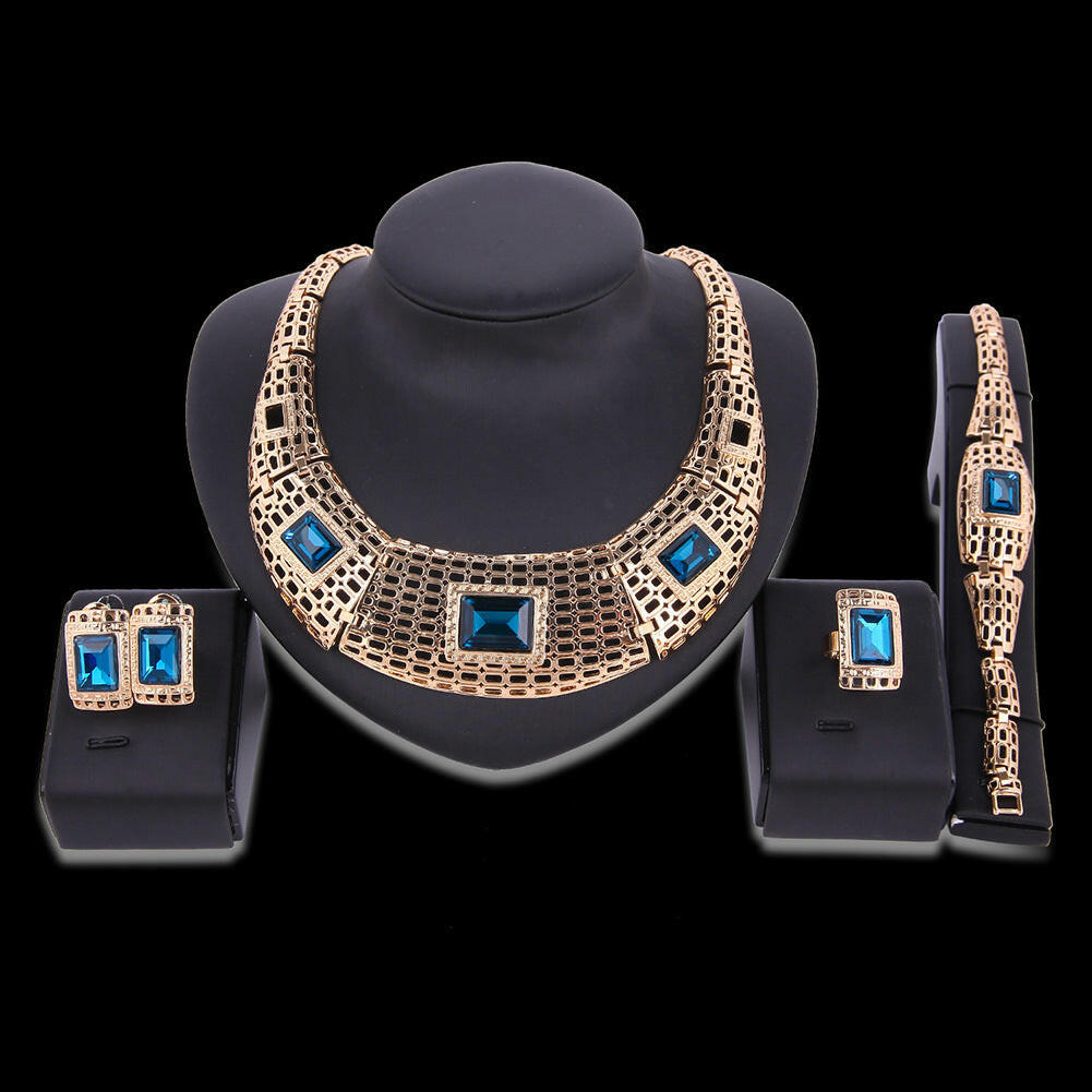 new electroplating alloy gemstone jewelry set, bridal jewelry four sets of factory direct sales.