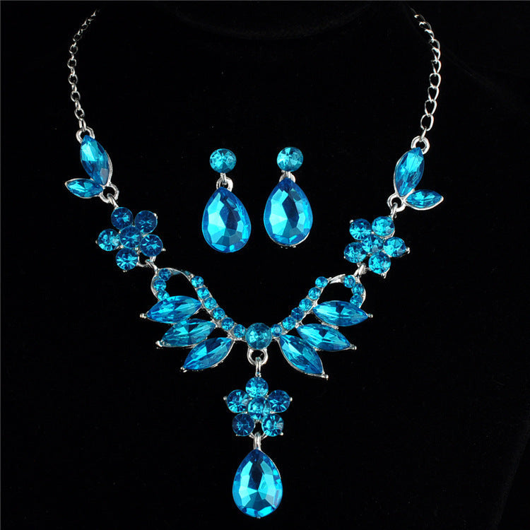 Foreign trade explosion bride alloy diamond necklace earrings set wedding jewelry and jewelry accessories.
