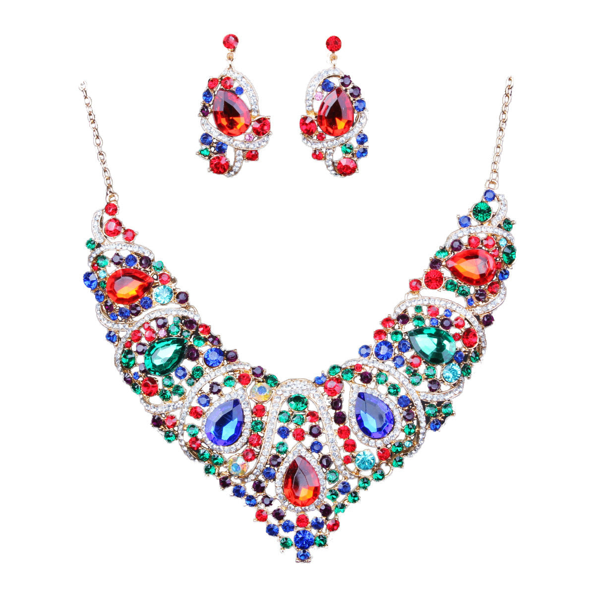 Colorful Bridal Necklace And Earring Set