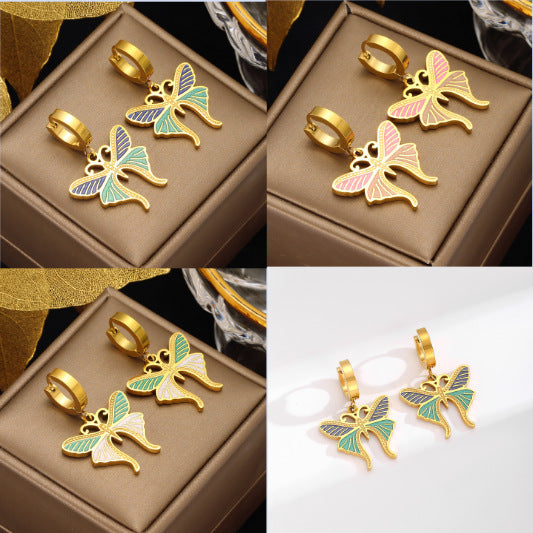 Colorful Oil Necklace Butterfly Earrings High Sense Temperamental Fashionmonger Diamond Ear Hanging