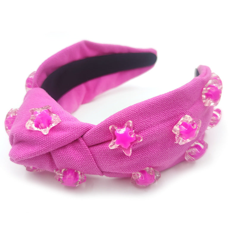 Cute Hairware Hand-stitched Five-pointed Star Solid Color Wide-brimmed Holiday Party Headband