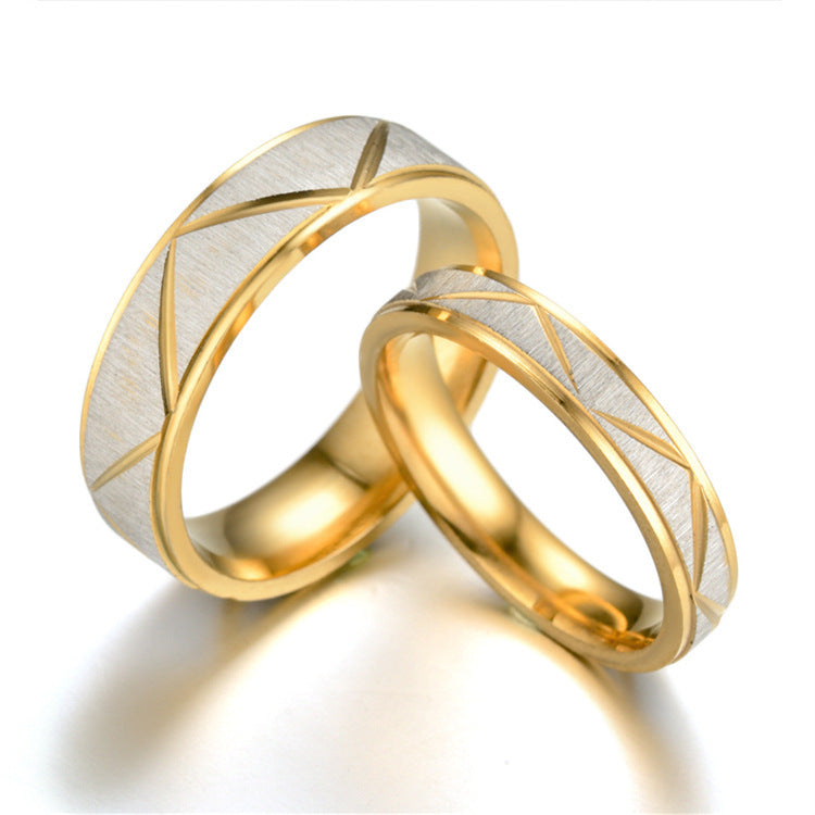 Titanium steel couple ring 24K gold stainless steel ring