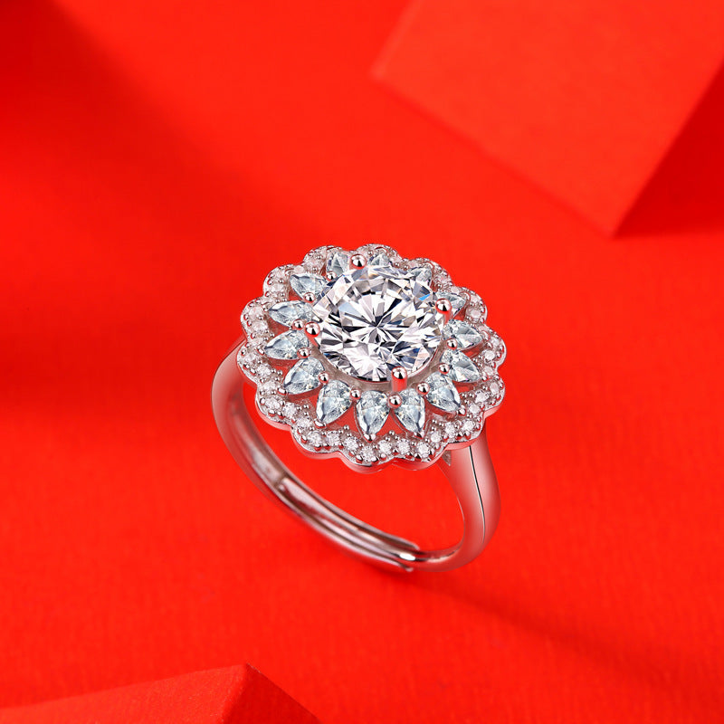 S925 Silver Moissanite Ring Flowers Female New Trendy Ring Adjustable Source Ring In Stock Generation - Jewel Nexus