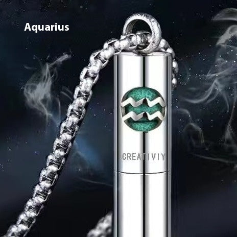 Stainless Steel Hollow Aromatherapy Twelve Constellation Perfume Bottle Necklace