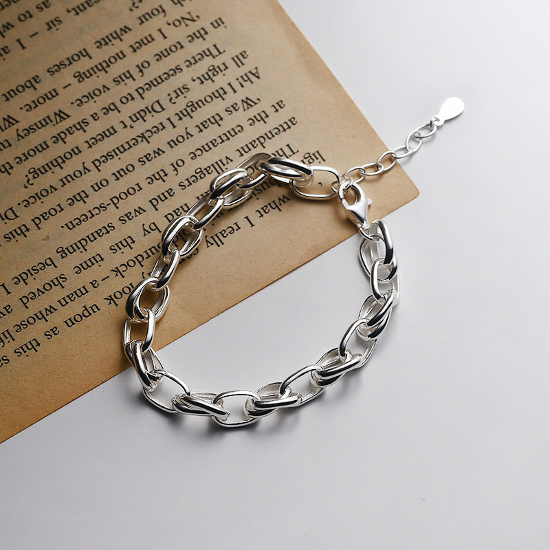 S925 Sterling Silver Hollow Thick Chain Street Style Bracelet