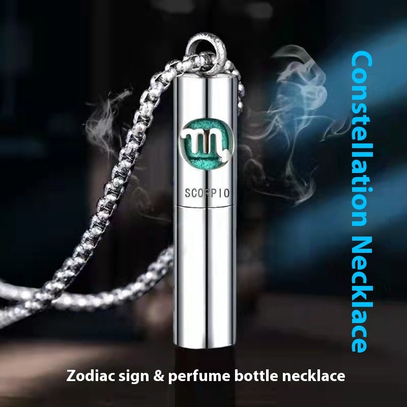 Stainless Steel Hollow Aromatherapy Twelve Constellation Perfume Bottle Necklace