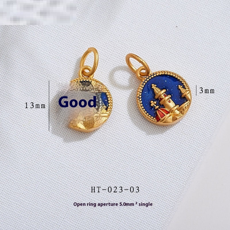 Ancient Style Alluvial Gold Looking Up At Starry Sky Blue Starry Sky Rabbit Pendant Diy Accessories