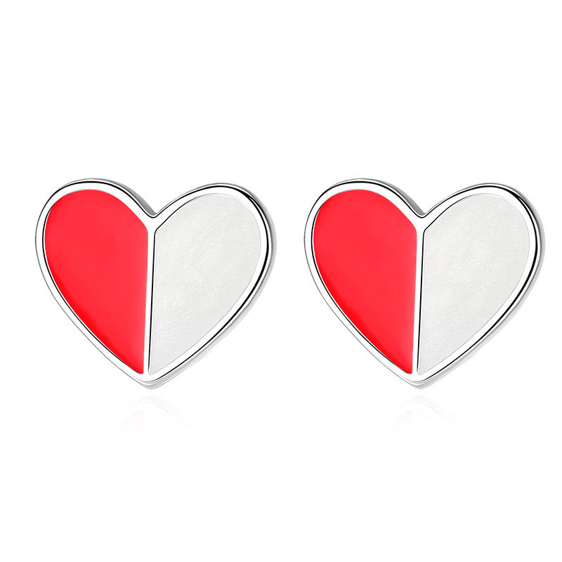 S925 Sterling Silver Two-tone Love Heart Stud Earrings Female Temperament