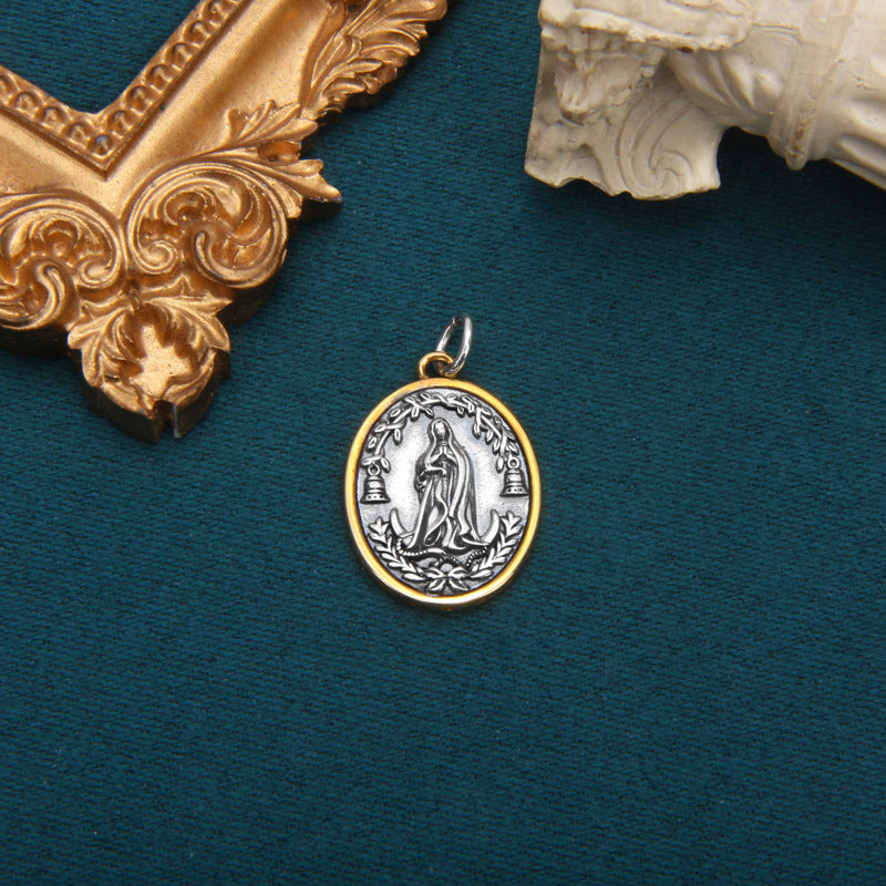 S925 Sterling Silver Lady Portrait Cross Round Plate Pendant Men And Women Antique Coin Necklace Pendant
