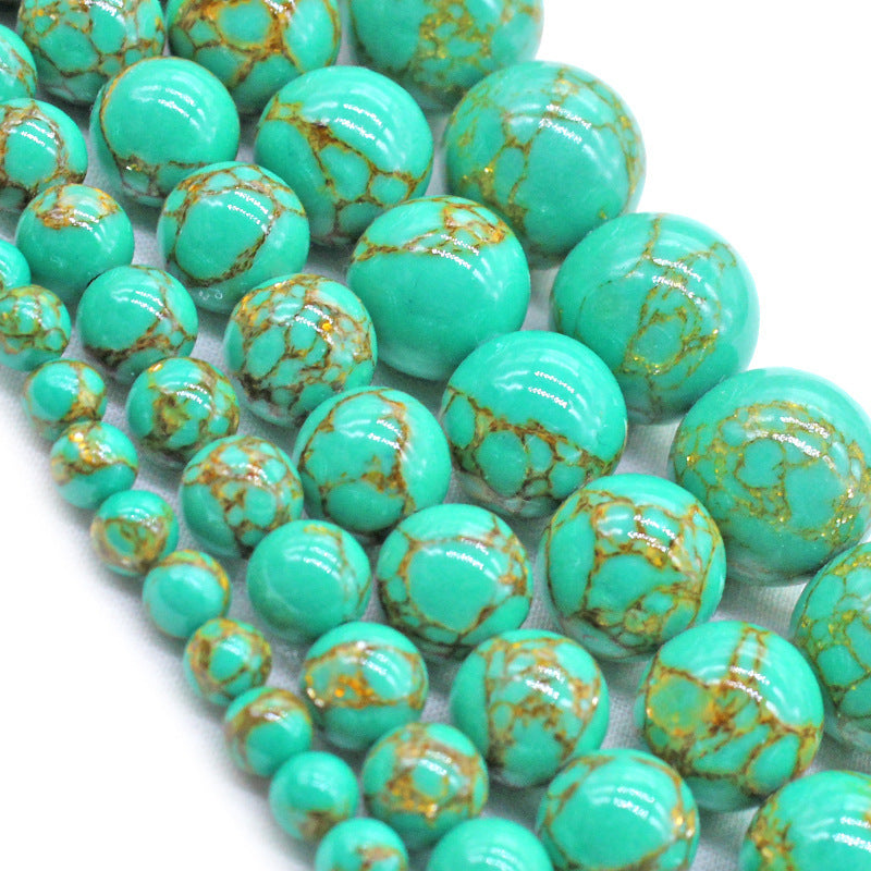 Natural Gold Wire Green Turquoise Diy Handmade Round Bead Accessories