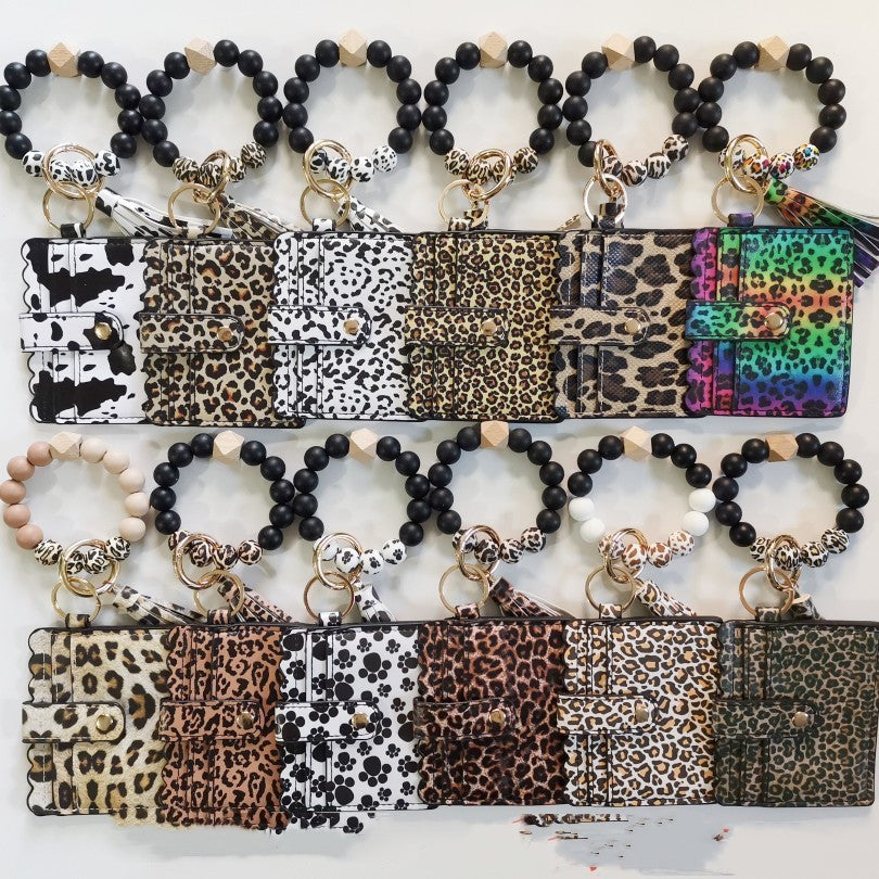 Bracelet en perles de silicone, porte-clés, imprimé léopard
