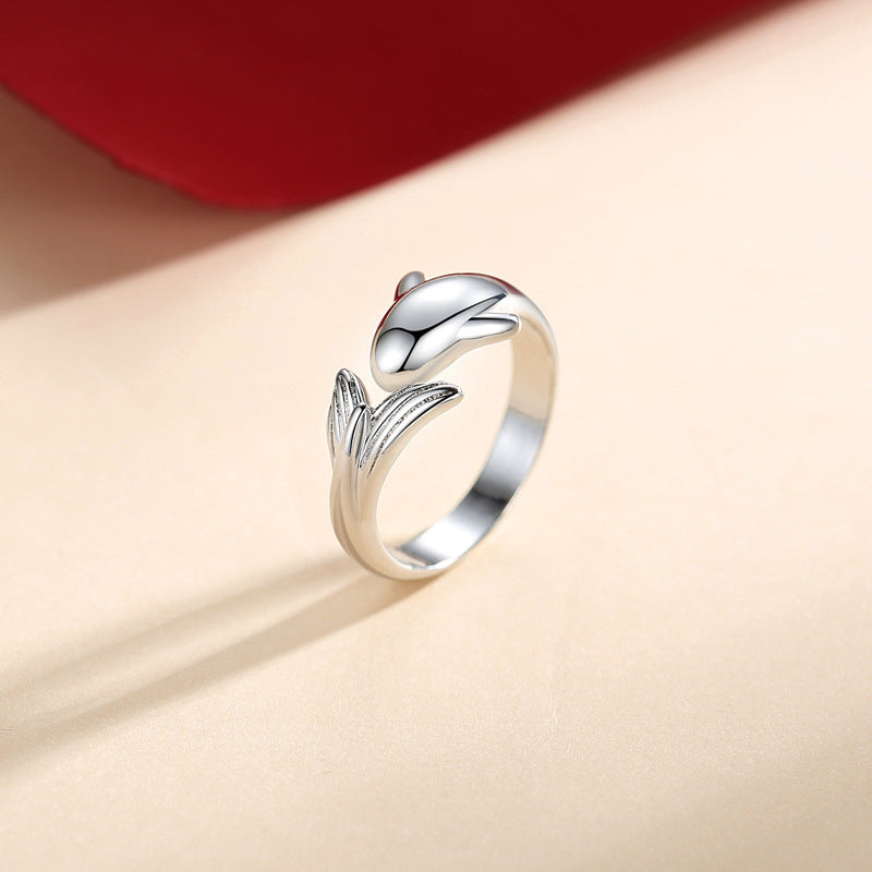 Simple Diamond Inlaid Small Fish Couple Ring - Jewel Nexus