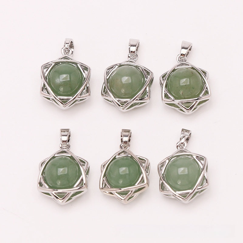 Crystal Aventurine Pendant Agate Round Beads Six-pointed Star