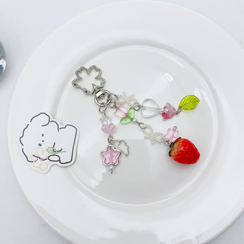 Ornament Creative Cute Strawberry Pendant Beaded Pendant Keychain