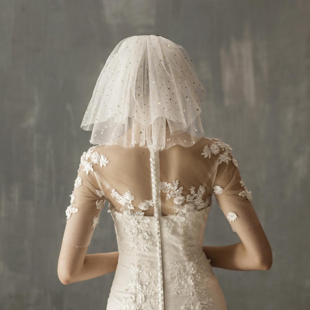 White Yarn Bridal Multi-layer Short Veil.