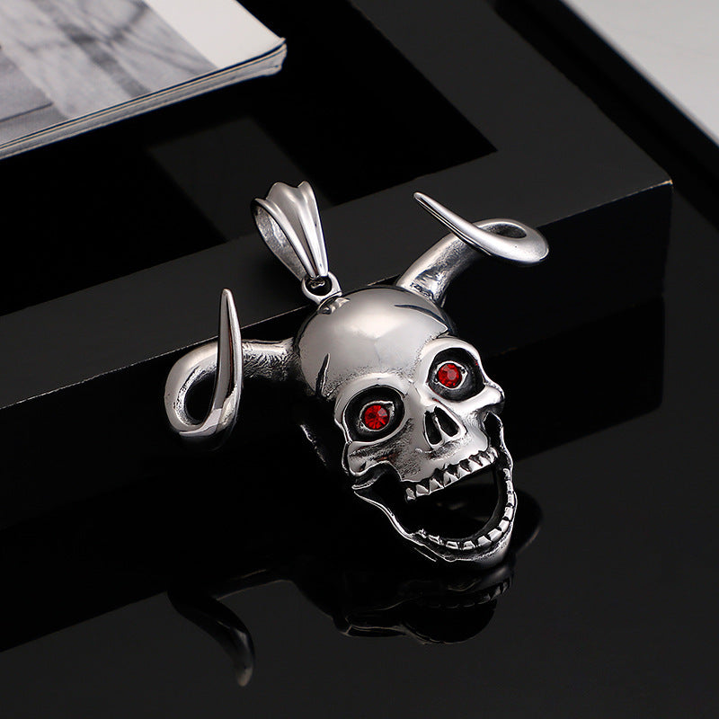 Wish Personality Long Chain Horn Ghost Head Men's Domineering Necklace Rock Hip Hop Pendant