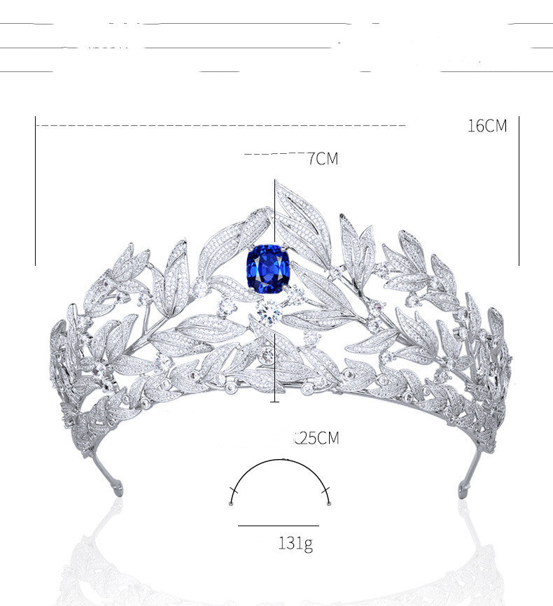 Sapphire Crown Copper Micro Inlay AAA Zircon Crown Wedding Headdress.