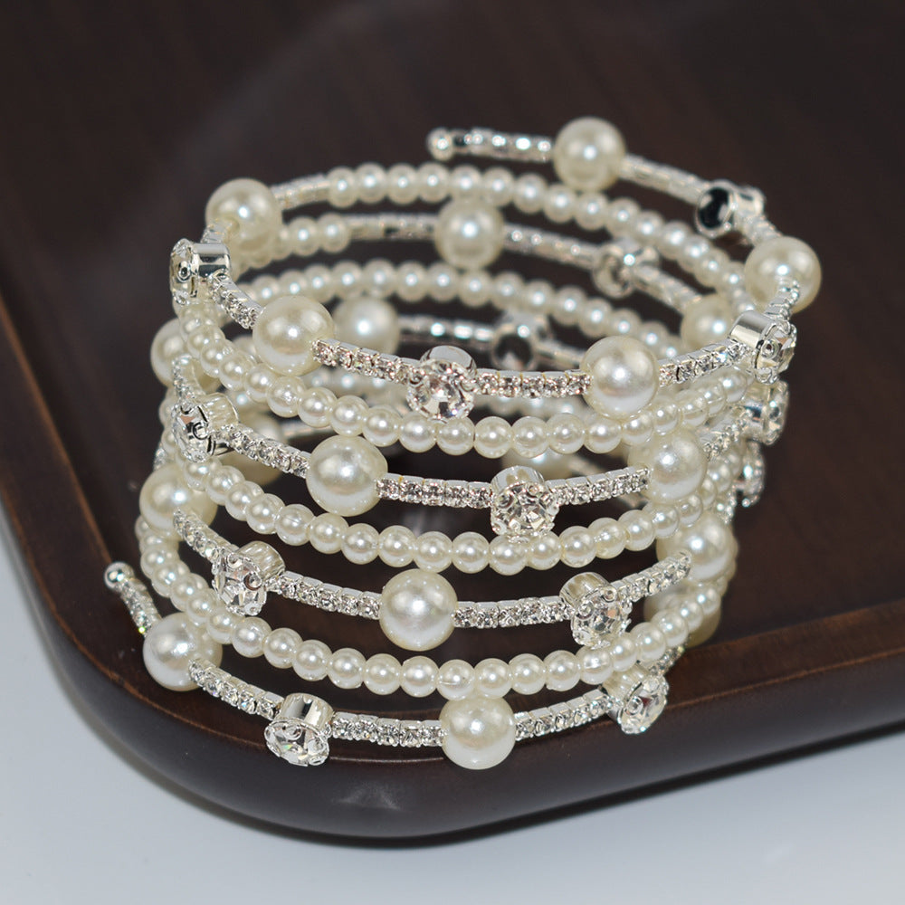 Simple Multi-layer Pearl Rhinestone Bracelet For Women - Jewel Nexus