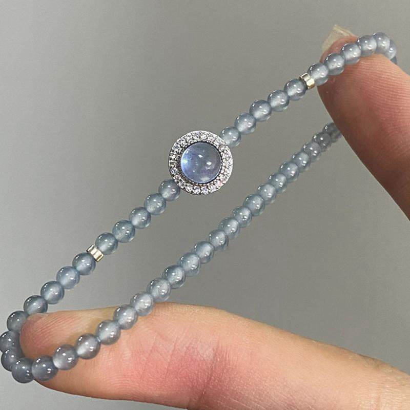 Simple Aquamarine Beaded Pearl Bracelet