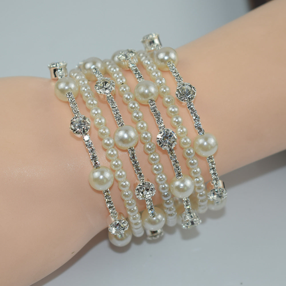 Simple Multi-layer Pearl Rhinestone Bracelet For Women - Jewel Nexus
