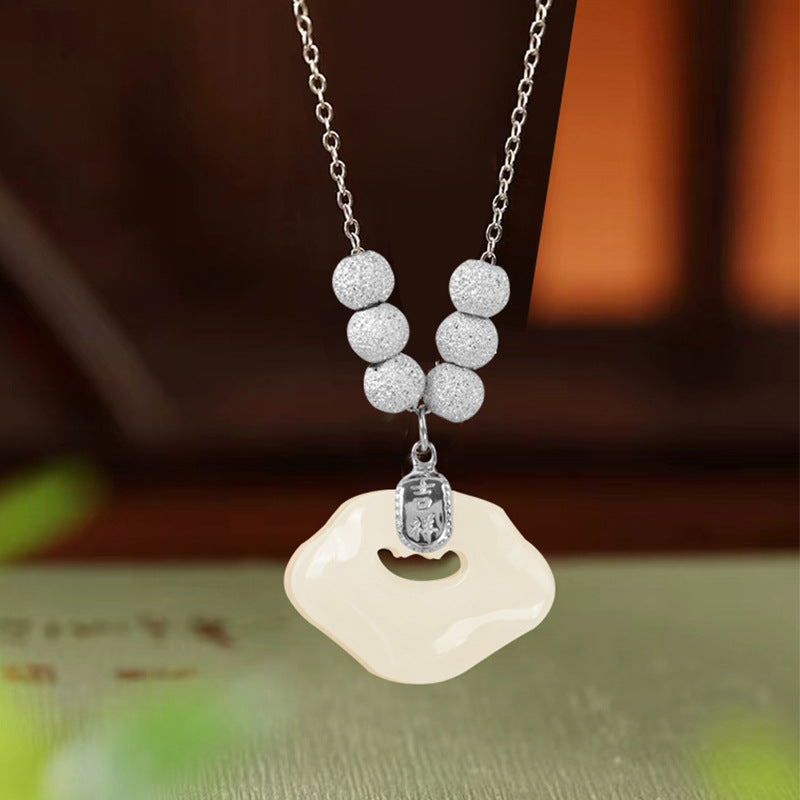 Light Luxury Hetian Jade Lucky Safety Lock Artistic And Ancient Style Necklace