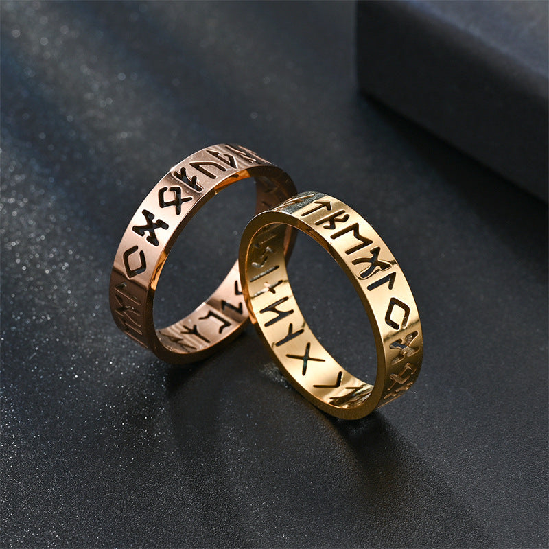 Viking Text Stainless Steel Hollow Titanium Steel Ring