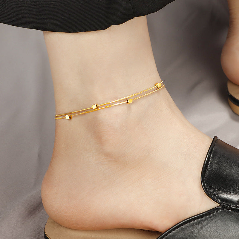 Small Square Double Layer Snake Bone Anklet Female