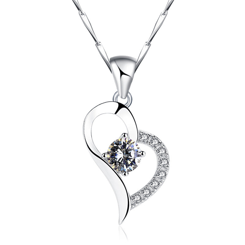 S999 Pure Silver Short 1 Karat Pendant Crystal Heart-shaped